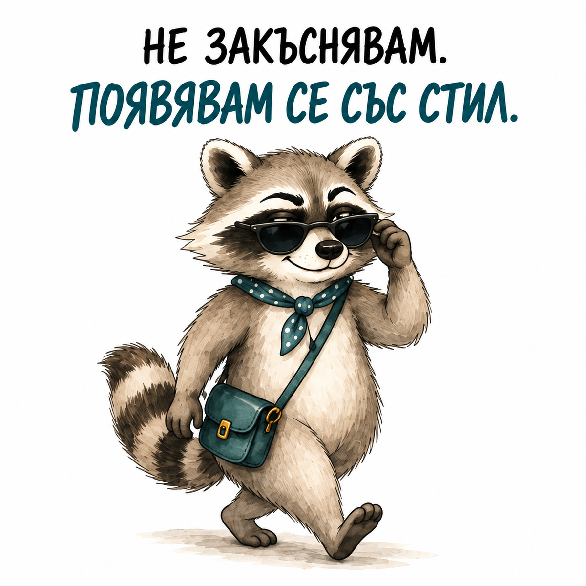 Тениска Енот – Появявам се със стил – дизайн на щампата