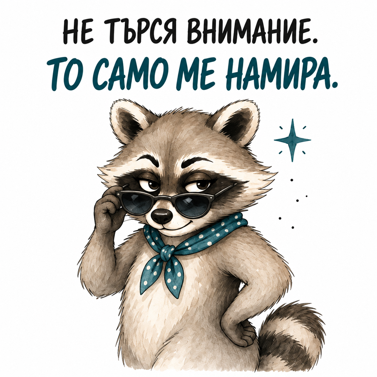 Тениска Енот – Вниманието ме намира – дизайн на щампата