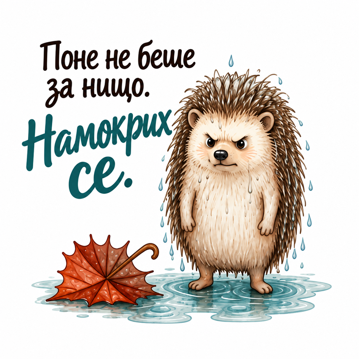 Тениска Таралеж – Намокрих се – дизайн на щампата