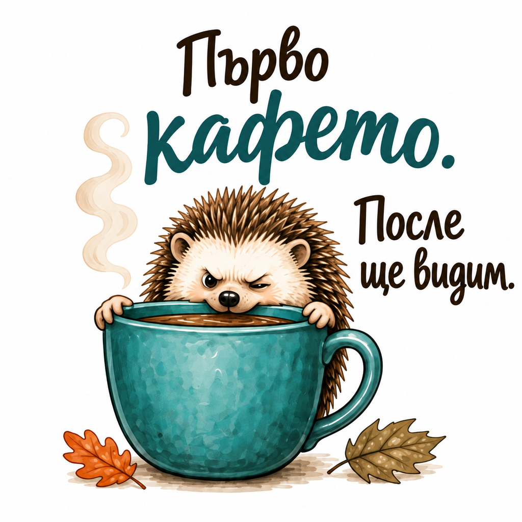 Тениска Таралеж – Първо кафето – дизайн на щампата