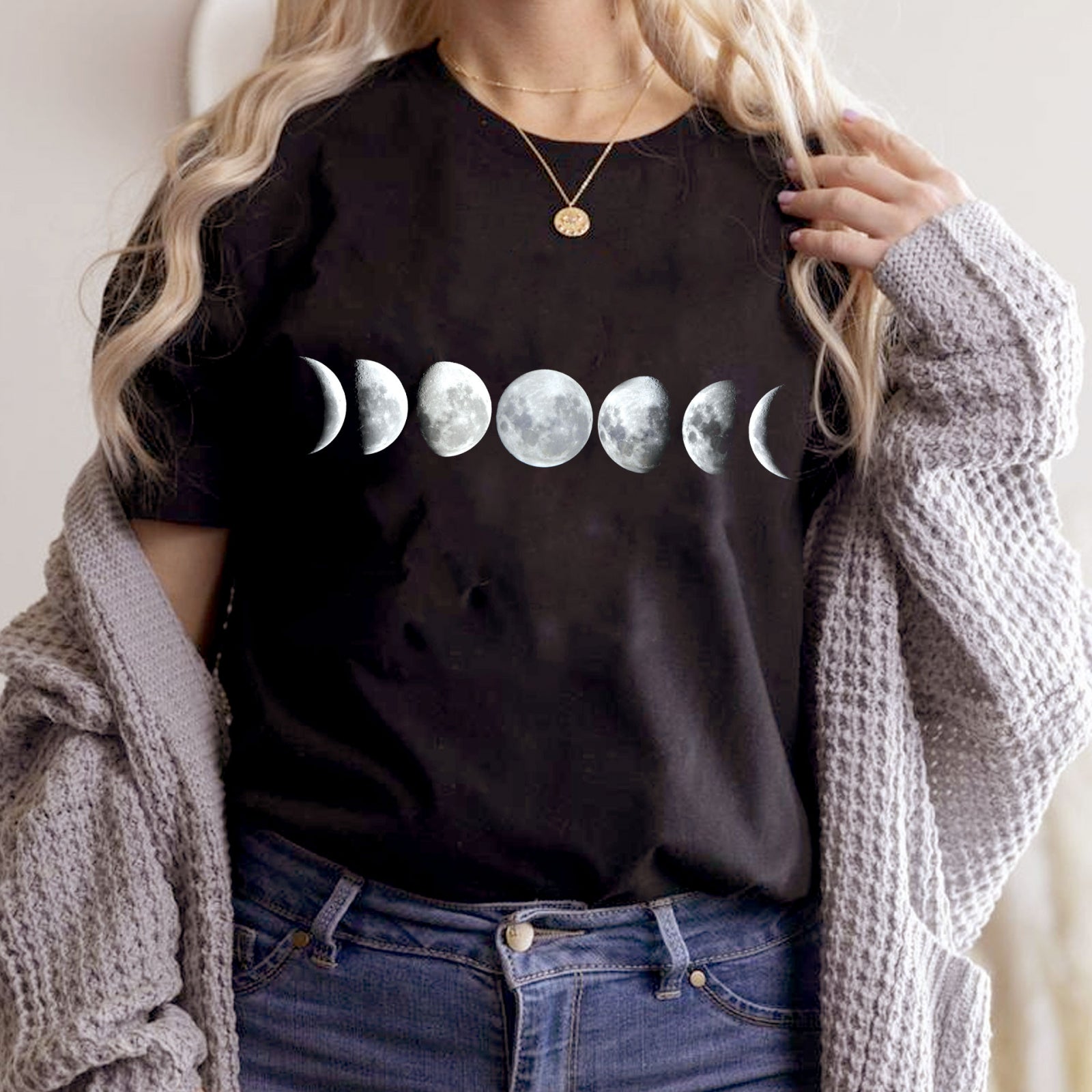 Тениска черна Moon Phases