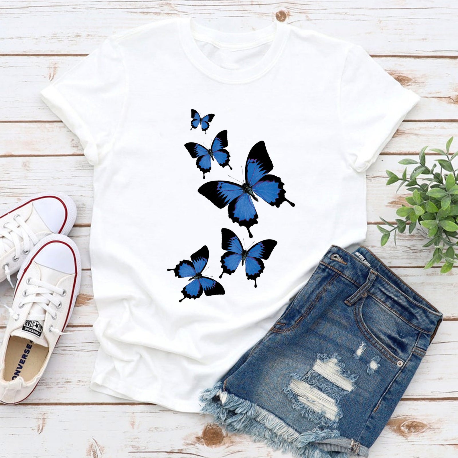 Тениска Black and Blue Butterflies