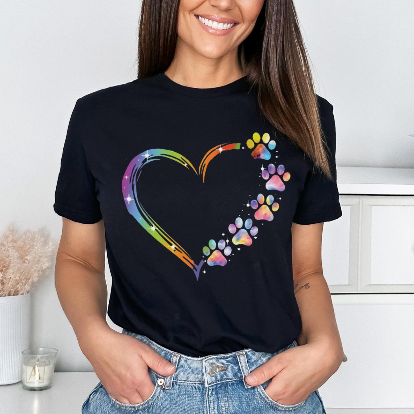 Тениска черна Colorful Heart