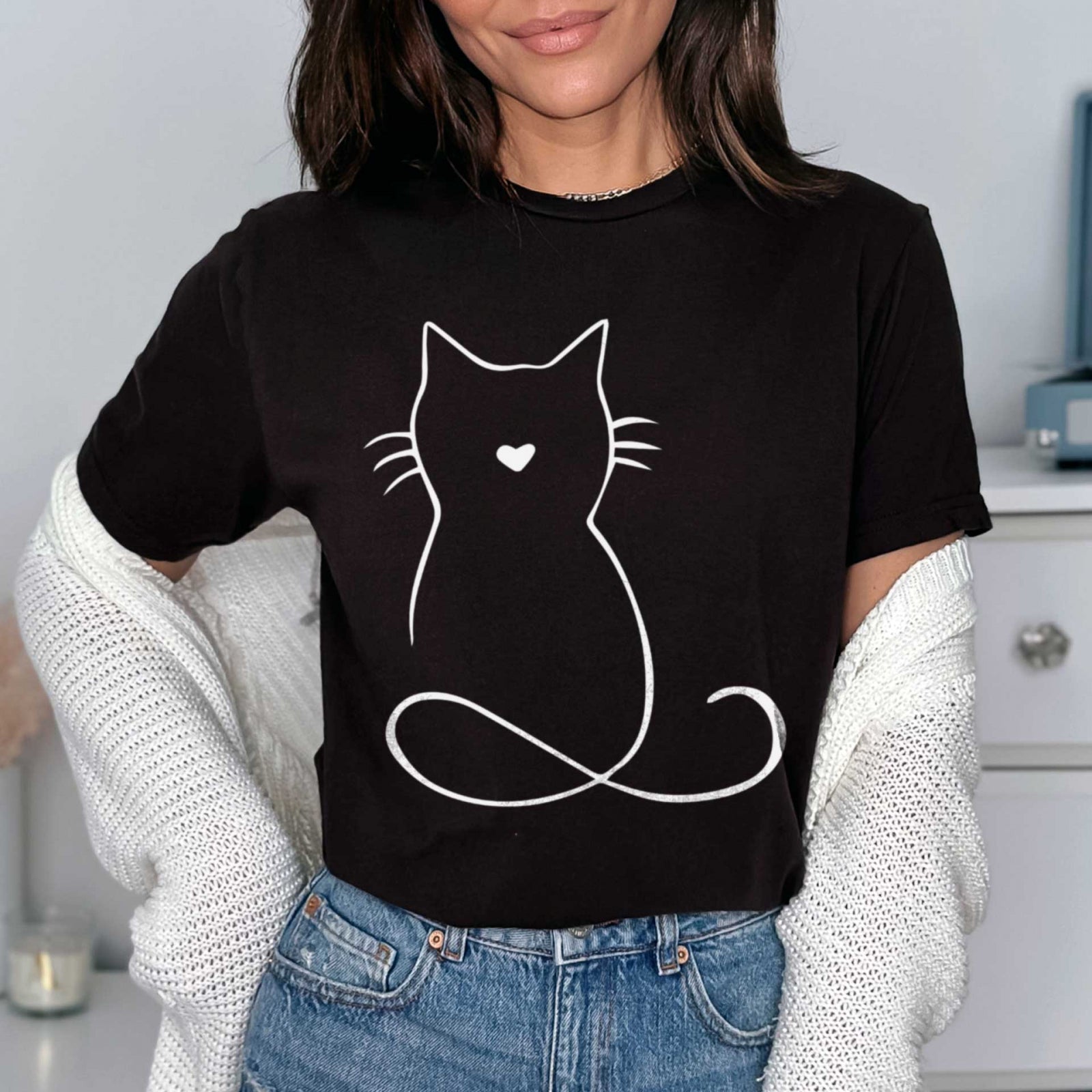 Тениска черна Drawing Cat