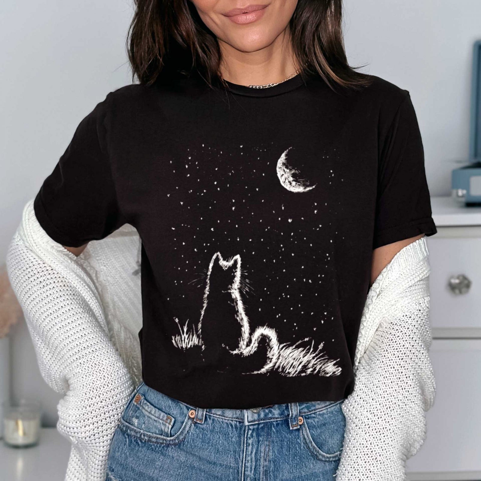 Тениска черна Midnight Cat