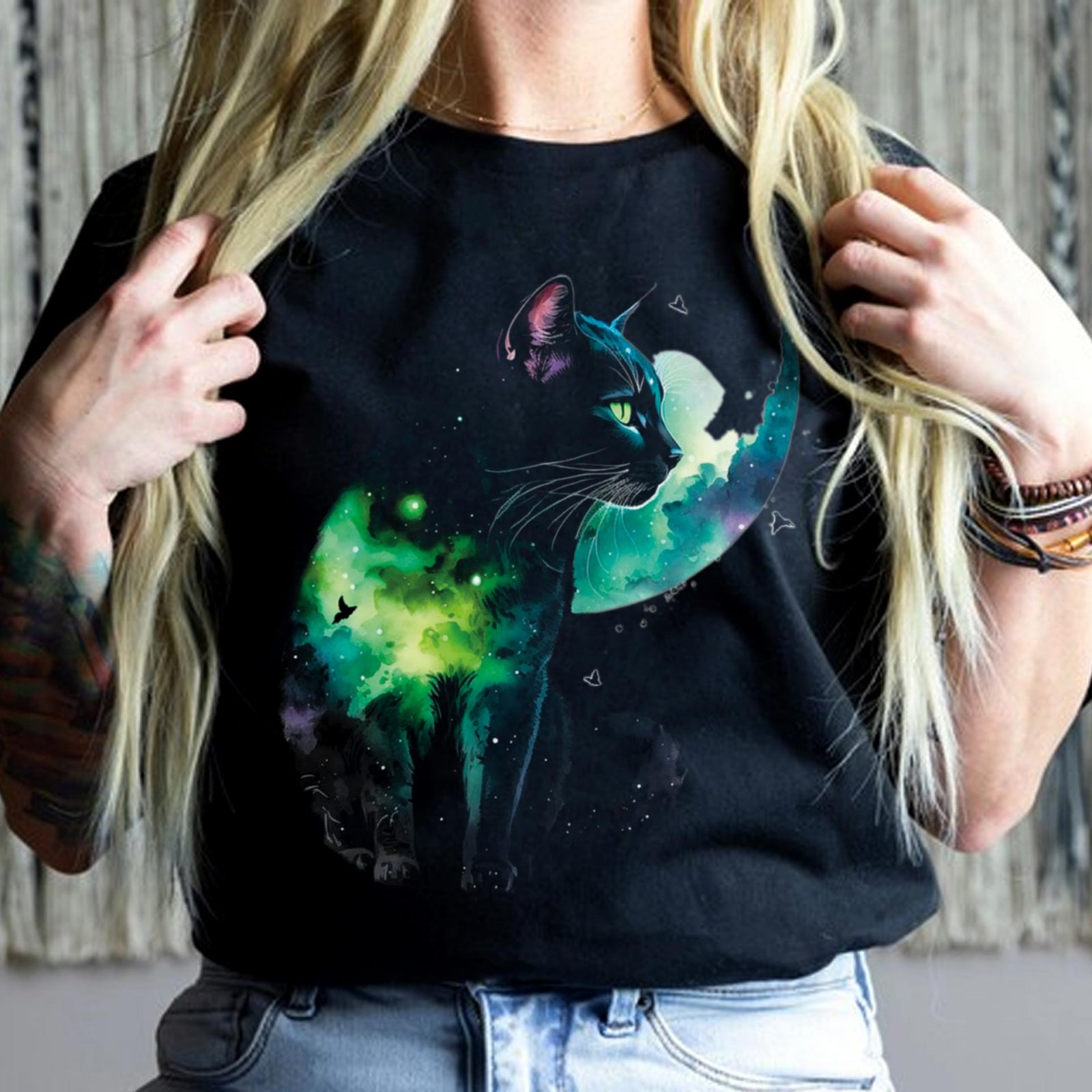 Тениска черна Mystic Cat