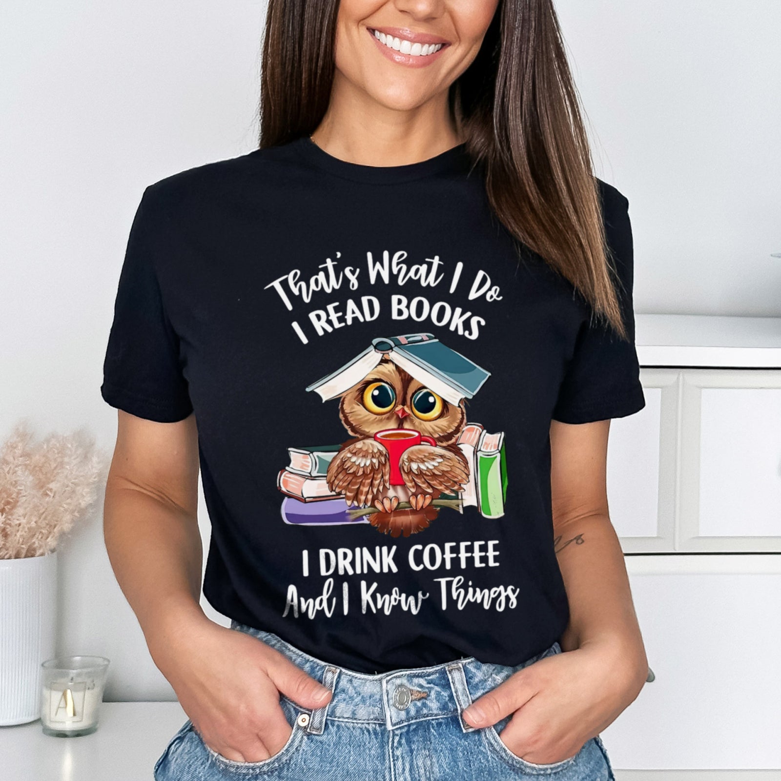 Тениска черна Books Coffee Owl