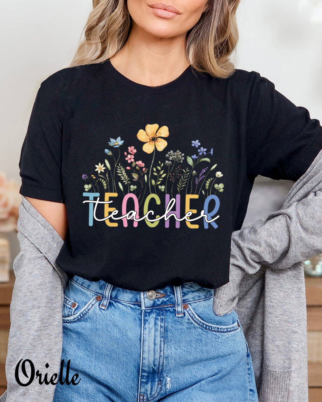 Тениска черна Relaxed Fit Teacher Bloom