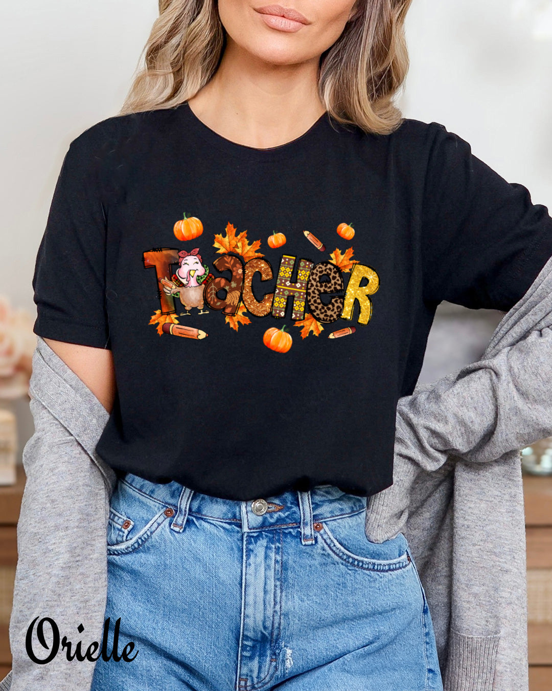 Тениска черна Relaxed Fit Thanksgiving Teacher