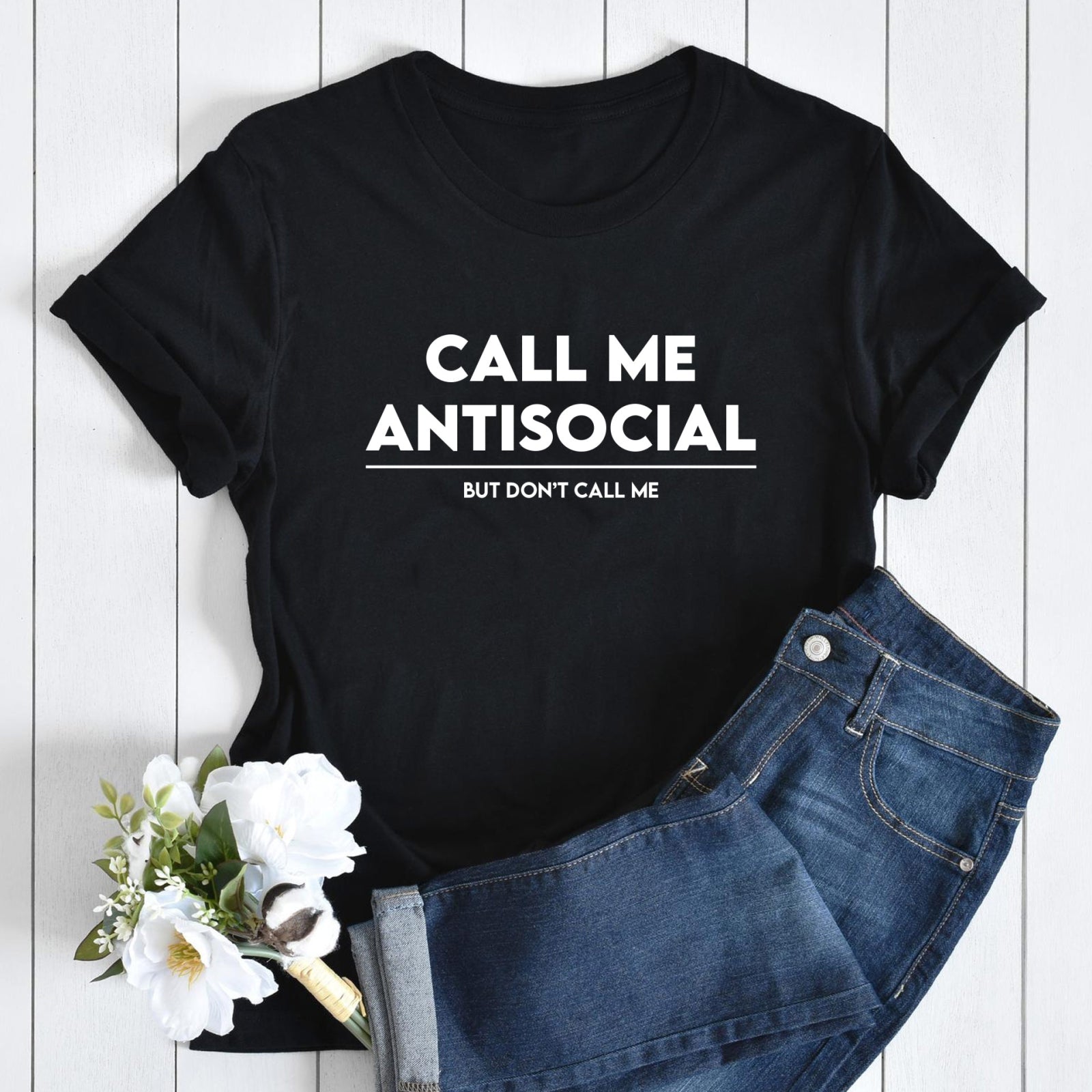 Тениска черна Call Me Antisocial