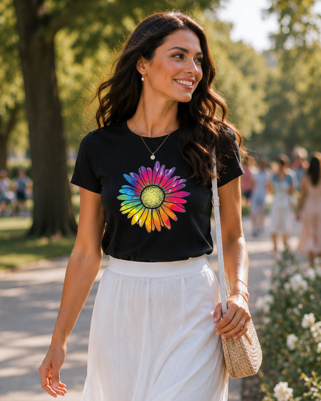 Тениска черна Happy Flower
